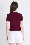 Kadın Tişört-Bordo Ayıcık İşlemeli Slim Fit Crop Tişört 2217-rulem