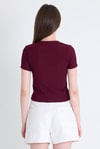 Kadın Tişört-Bordo Ayıcık İşlemeli Slim Fit Crop Tişört 2217-rulem