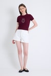 Kadın Tişört-Bordo Ayıcık İşlemeli Slim Fit Crop Tişört 2217-rulem