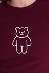 Kadın Tişört-Bordo Ayıcık İşlemeli Slim Fit Crop Tişört 2217-rulem