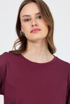 Kadın Tişört-Bordo Bisiklet Yaka %100 Pamuk Relaxed Fit Tişört 2142M-rulem
