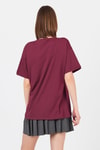 Kadın Tişört-Bordo Göğüs Yazı Baskılı Pamuklu Oversize Tişört 2150-31M-rulem