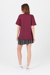 Kadın Tişört-Bordo Göğüs Yazı Baskılı Pamuklu Oversize Tişört 2150-31M-rulem
