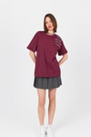 Kadın Tişört-Bordo Göğüs Yazı Baskılı Pamuklu Oversize Tişört 2150-31M-rulem