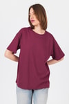 Kadın Tişört-Bordo Omuz Yazı Baskılı %100 Pamuk Oversize Tişört 2150-30M-rulem