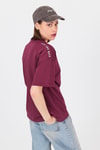 Kadın Tişört-Bordo Omuz Yazı Baskılı %100 Pamuk Oversize Tişört 2150-30M-rulem