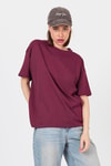 Kadın Tişört-Bordo Omuz Yazı Baskılı %100 Pamuk Oversize Tişört 2150-30M-rulem
