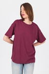 Kadın Tişört-Bordo Omuz Yazı Baskılı %100 Pamuk Oversize Tişört 2150-30M-rulem