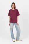 Kadın Tişört-Bordo Omuz Yazı Baskılı %100 Pamuk Oversize Tişört 2150-30M-rulem