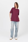 Kadın Tişört-Bordo Omuz Yazı Baskılı %100 Pamuk Oversize Tişört 2150-30M-rulem