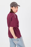 Kadın Tişört-Bordo Omuz Yazı Baskılı %100 Pamuk Oversize Tişört 2150-30M-rulem