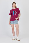 Kadın Tişört-Bordo Oversize Zürafa Baskılı Tişört 2150-12M-rulem