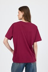 Kadın Tişört-Bordo V Yaka %100 Pamuk Comfort Fit Tişört 2143M-rulem