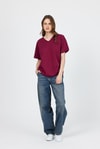 Kadın Tişört-Bordo V Yaka %100 Pamuk Comfort Fit Tişört 2143M-rulem