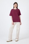 Kadın Tişört-Bordo Yaka Yazı Baskılı Oversize Pamuklu  Tişört 2150-34M-rulem