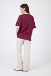 Kadın Tişört-Bordo Yaka Yazı Baskılı Oversize Pamuklu  Tişört 2150-34M-rulem