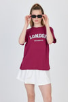 Kadın Tişört-Bordo Yazı Baskılı %100 Pamuk Oversize Tişört 2150-9M-rulem