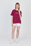Kadın Tişört-Bordo Yazı Baskılı %100 Pamuk Oversize Tişört 2150-8M-rulem