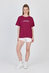 Kadın Tişört-Bordo Yazı Baskılı %100 Pamuk Oversize Tişört 2150-8M-rulem