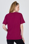 Kadın Tişört-Bordo Yazı Baskılı %100 Pamuk Oversize Tişört 2150-18M-rulem
