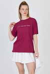 Kadın Tişört-Bordo Yazı Baskılı %100 Pamuk Oversize Tişört 2150-5M-rulem