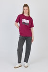 Kadın Tişört-Bordo Yazı Baskılı %100 Pamuk Oversize Tişört 2150-7M-rulem
