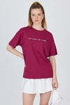 Kadın Tişört-Bordo Yazı Baskılı %100 Pamuk Oversize Tişört 2150-5M-rulem