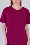 Kadın Tişört-Bordo Yazı Baskılı %100 Pamuk Oversize Tişört 2150-18M-rulem