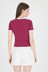 Kadın Tişört-Bordo Yazı Baskılı Biyeli Pamuklu Slim Fit Tişört 9192M-rulem