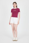 Kadın Tişört-Bordo Yazı Baskılı Biyeli Pamuklu Slim Fit Tişört 9192M-rulem