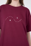 Kadın Tişört-Bordo Yazı Baskılı Oversize Pamuklu Tişört 2150-32M-rulem