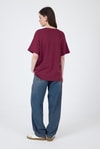 Kadın Tişört-Bordo Yazı Baskılı Oversize Pamuklu Tişört 2150-32M-rulem