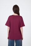 Kadın Tişört-Bordo Yazı Baskılı Oversize Pamuklu Tişört 2150-32M-rulem