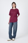 Kadın Tişört-Bordo Yazı Baskılı Oversize Pamuklu Tişört 2150-32M-rulem