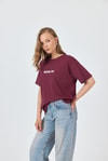 Kadın Tişört-Bordo Yazı Baskılı Pamuklu Oversize Tişört 2150-6M-rulem