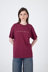 Kadın Tişört-Bordo Yazı Baskılı Pamuklu Oversize Tişört 2150-3M-rulem