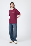 Kadın Tişört-Bordo Yazı Baskılı Pamuklu Oversize Tişört 2150-3M-rulem