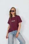 Kadın Tişört-Bordo Yazı Baskılı Pamuklu Oversize Tişört 2150-6M-rulem