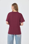Kadın Tişört-Bordo Yazı Baskılı Pamuklu Oversize Tişört 2150-6M-rulem