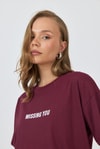 Kadın Tişört-Bordo Yazı Baskılı Pamuklu Oversize Tişört 2150-6M-rulem