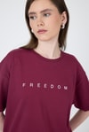 Kadın Tişört-Bordo Yazı Baskılı Pamuklu Oversize Tişört 2150-3M-rulem