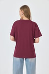 Kadın Tişört-Bordo Yazı Baskılı Pamuklu Oversize Tişört 2150-6M-rulem