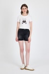 Kadın Tişört-Ekru Ayıcık Baskılı Leopar Detaylı Slim Fit Crop Tişört 0549-rulem