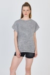 Kadın Tişört-Gri Yıkamalı Oversize Basic Tişört 253014-rulem
