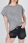 Kadın Tişört-Gri Yıkamalı Oversize Basic Tişört 253014-rulem
