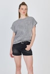 Kadın Tişört-Gri Yıkamalı Oversize Basic Tişört 253014-rulem