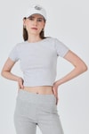 Kadın Tişört-Karmelanj Slim Fit Bisiklet Yaka Crop Tişört 3058-rulem