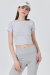 Kadın Tişört-Karmelanj Slim Fit Bisiklet Yaka Crop Tişört 3058-rulem