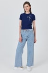 Kadın Tişört-Laci İnci Kurdele İşlemeli Crop Slim Fit Tişört 2229-rulem