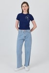 Kadın Tişört-Laci İnci Kurdele İşlemeli Crop Slim Fit Tişört 2229-rulem